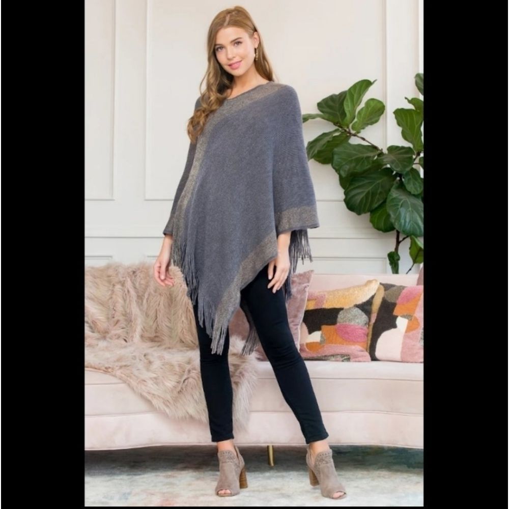 Ultra Soft Two Tone Fringe Poncho